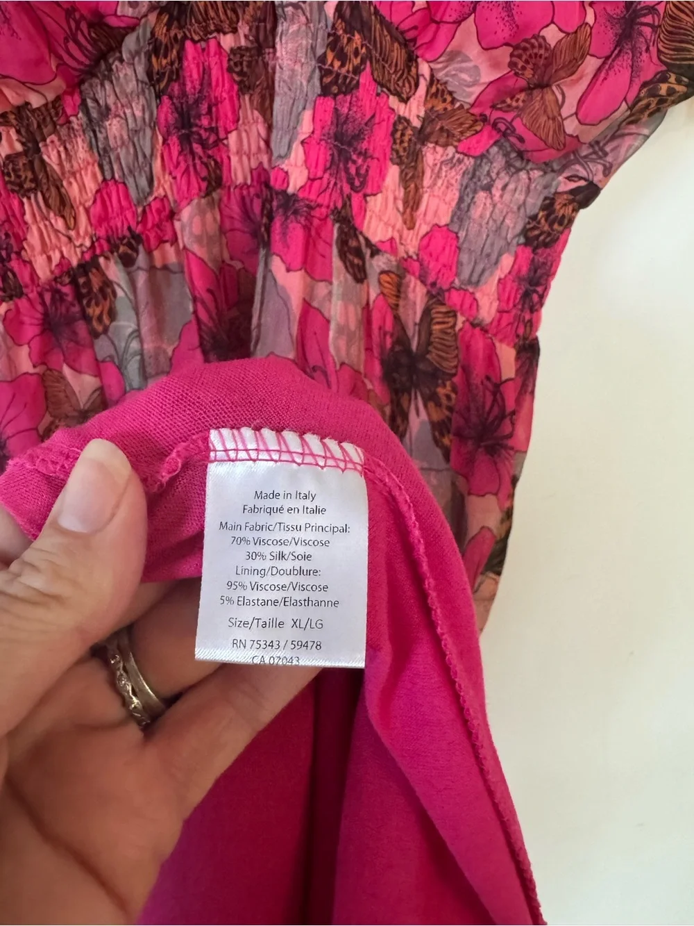 Le Ragazze Pink Floral Butterfly Flutter Sleeve Silk Maxi Dress XL - Picture 9 of 9